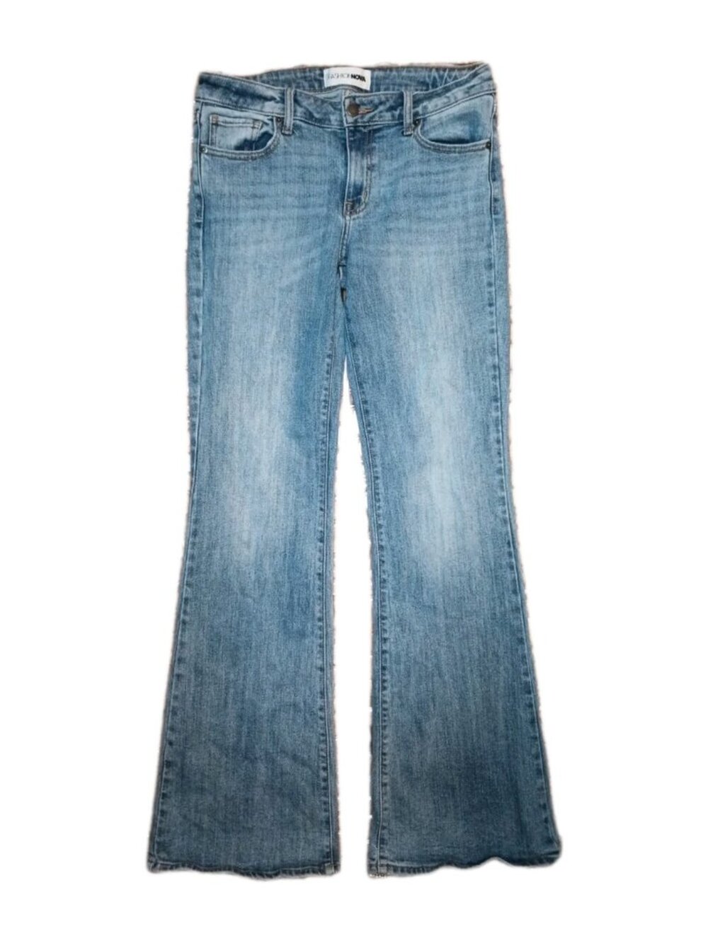 Fashion Nova High Rise Flare Jeans Light Wash Rigid Denim Bell Bottoms Size 9